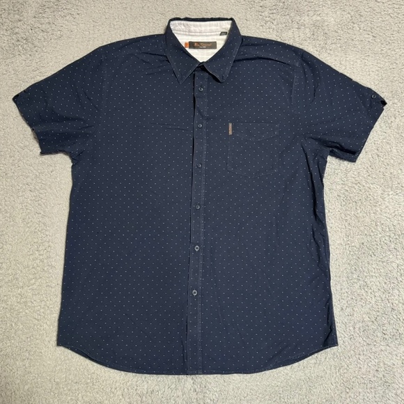 Ben Sherman Other - Ben Sherman Button Up Shirt Mens Size XL Navy Blue Short Sleeve White Dots AOP